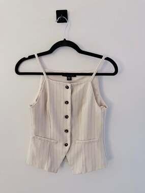 Tullea Cream Black Striped Full Button Tank Top-Size S
